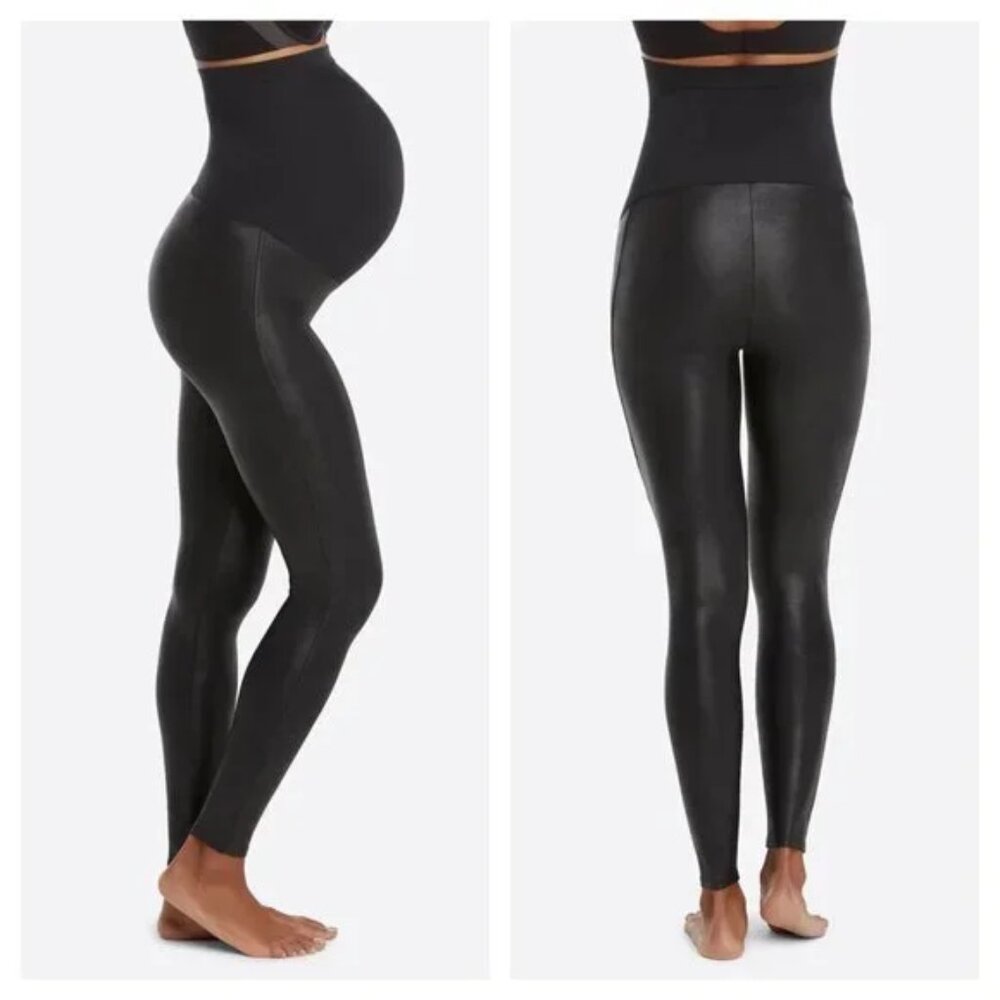 SPANX Black High-Waist Faux Leather Maternity Leggings